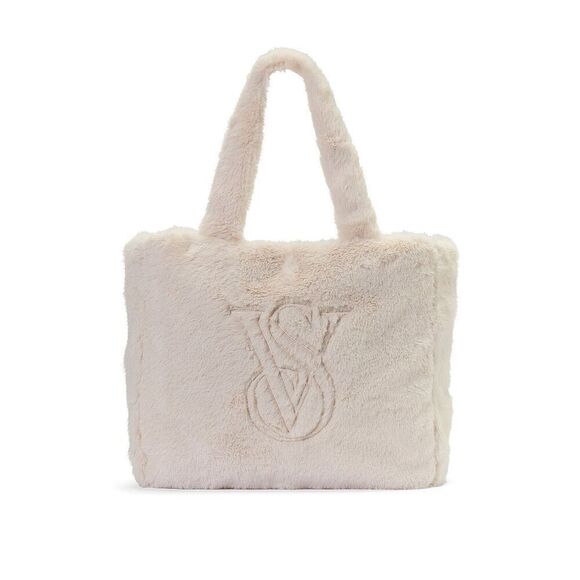 NEW VICTORIA'S SECRET Faux-Fur Tote Bag Cream - Picture 1 of 10